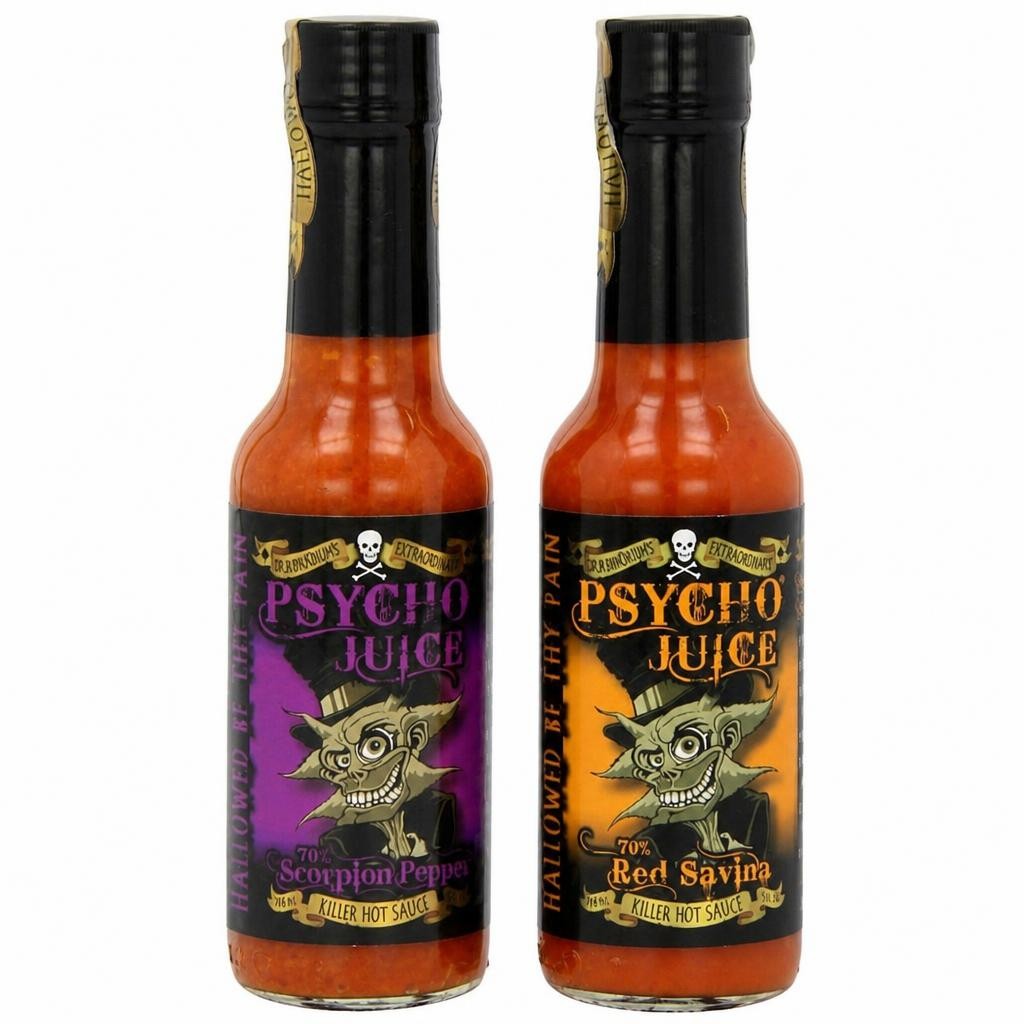 Psycho Juice 2 Pack 70% Red Savina & 70% Scorpion Pepper Hot Sauce