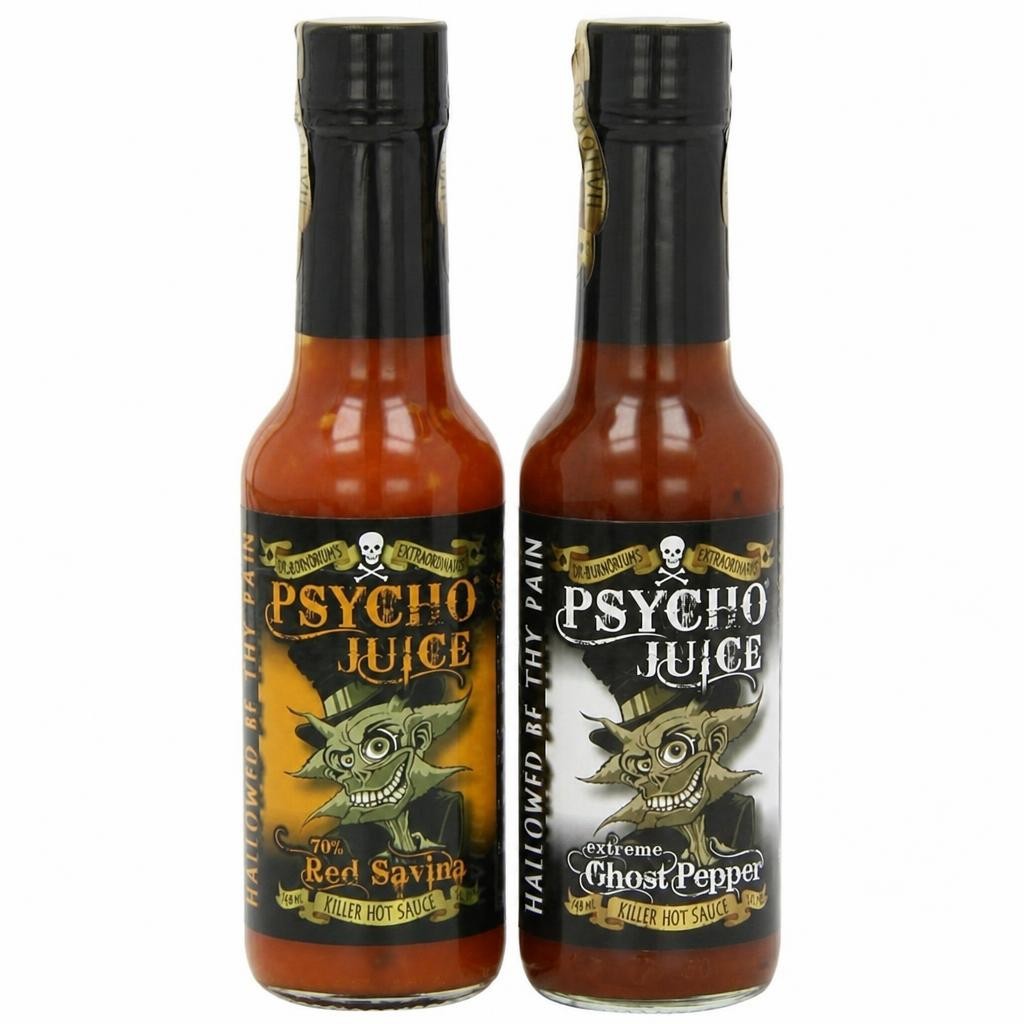 Psycho Juice 2 Pack 70% Red Savina & Extreme Ghost Pepper Hot Sauce