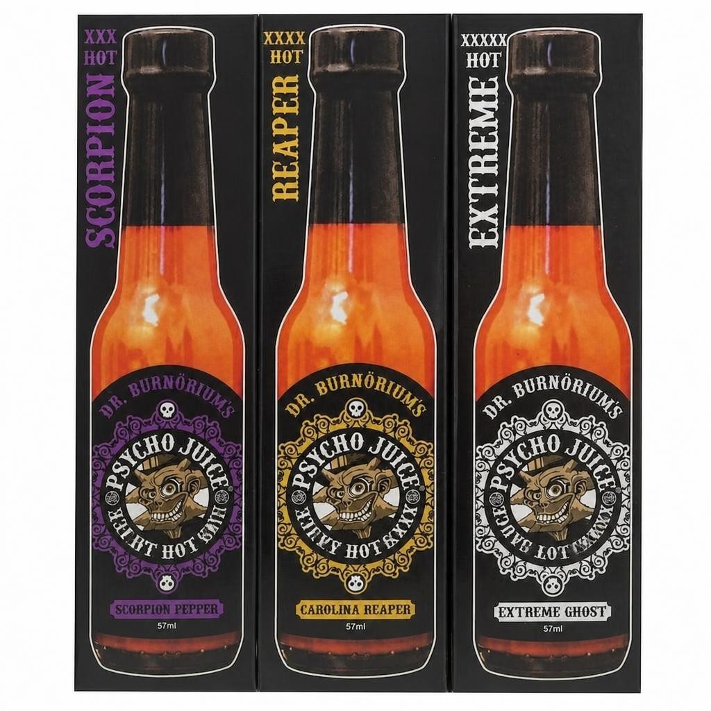 Psycho Juice Hot Sauce Mini Trio Pack (Scorpion, Carolina Reaper & Extreme)