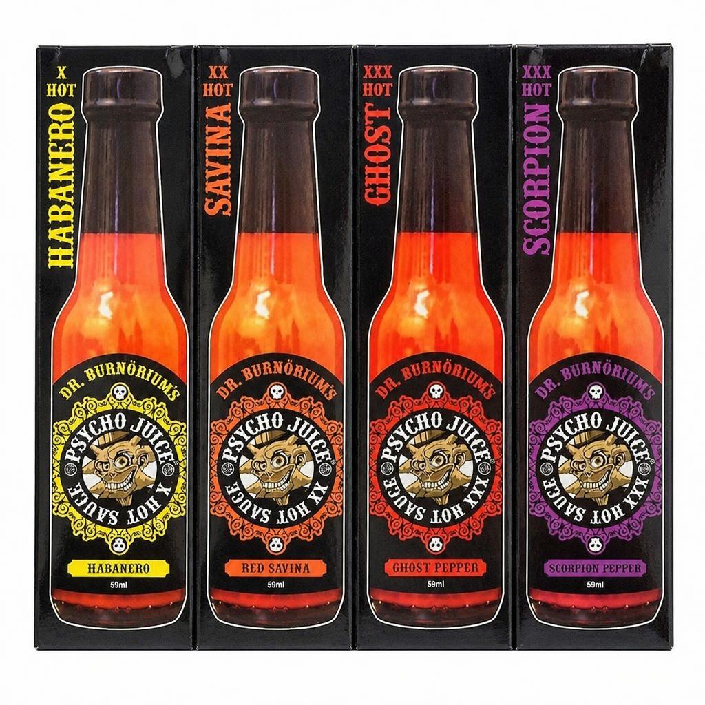 Psycho Juice Hot Sauce Mini Four Pack