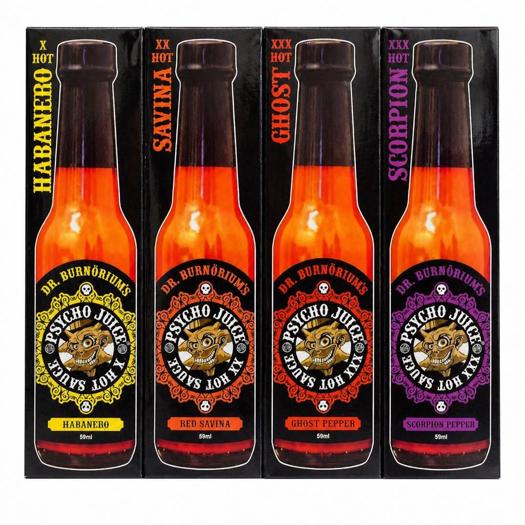 Psycho Juice Hot Sauce Mini Four Pack