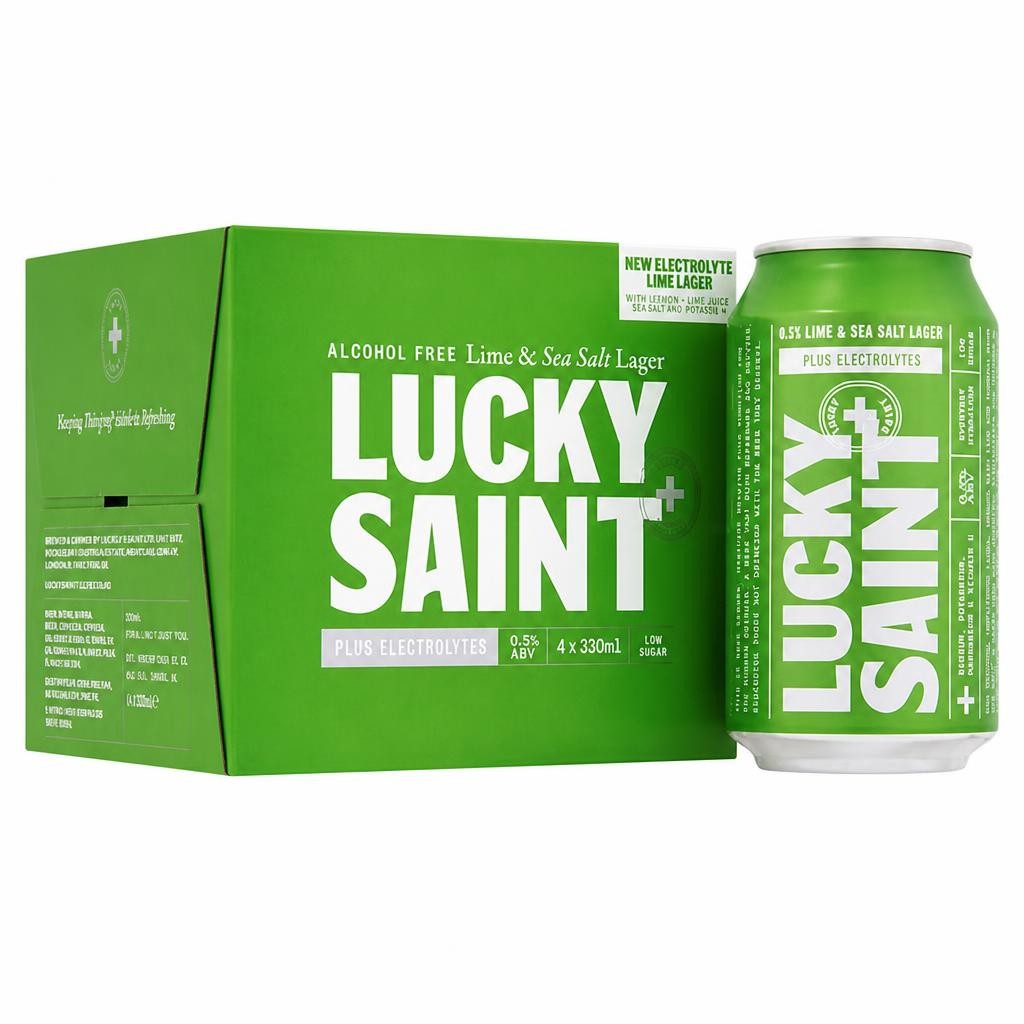 Lucky Saint 4 x 330ml 0.5% Alcohol Free Lime & Sea Salt Lager Beer Cans