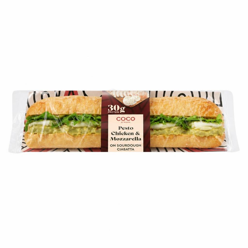 Coco di Mama Pesto Chicken & Mozzarella on Sourdough Ciabatta