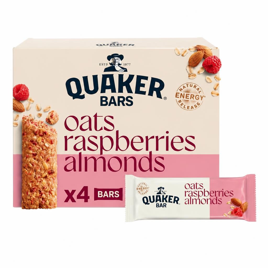 Quaker Oats Raspberries and Almonds Oat Cereal Bar Multipack 4x40g
