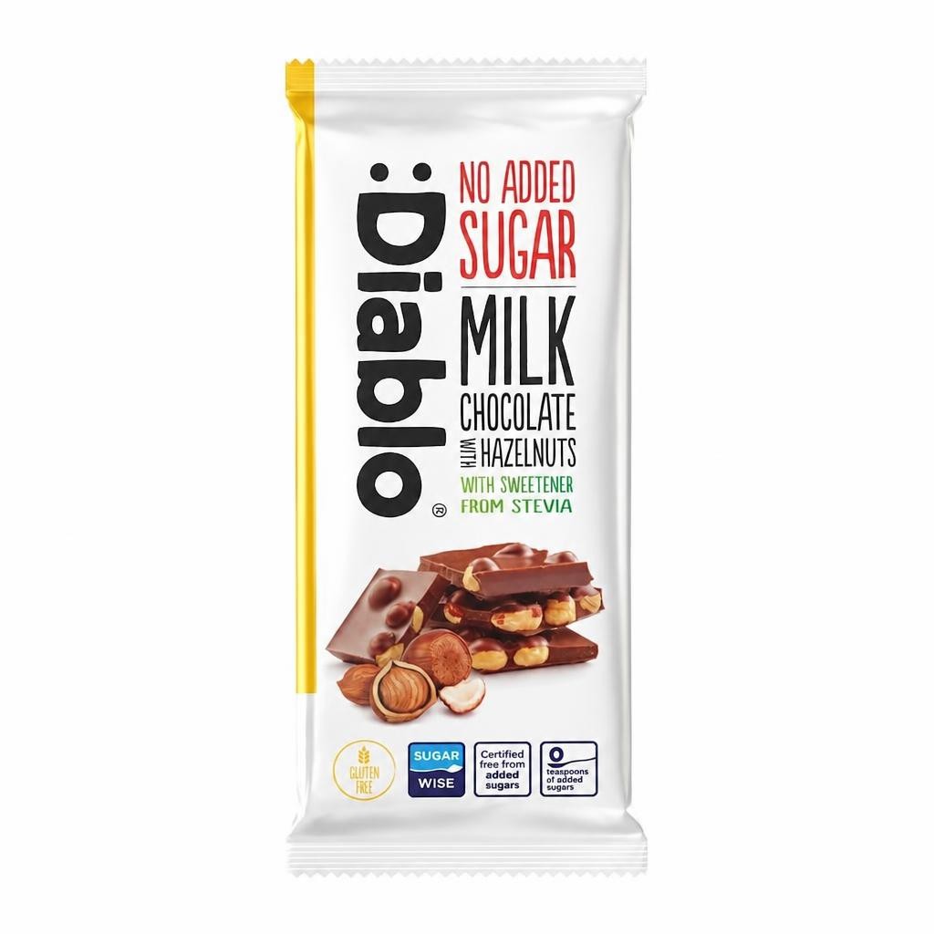 Diablo No Added Sugar Milk Chocolate with Hazelnuts 75g