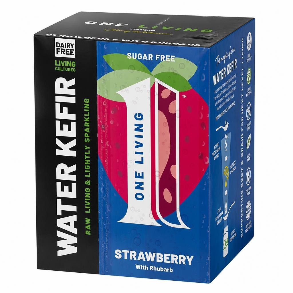 One Living 4 x 250ml Strawberry with Rhubarb Water Kefir