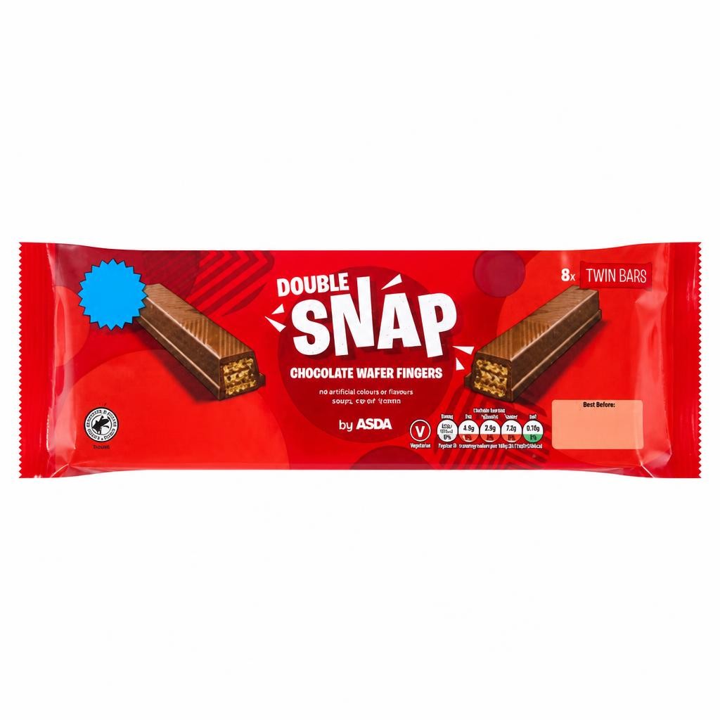 ASDA Double Snap Chocolate Wafer Fingers Twin Bars 172g (8 x 21.5g)