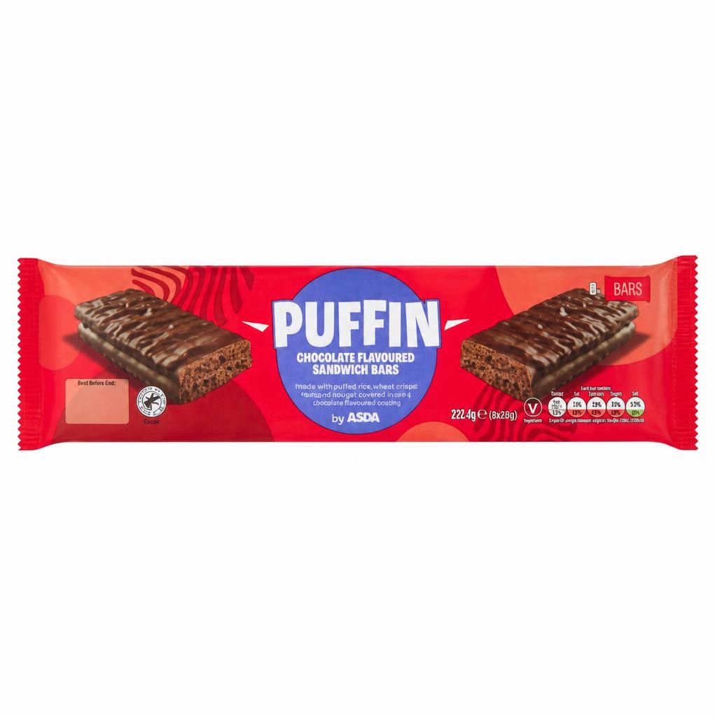 ASDA Puffin Chocolate Flavoured Sandwich Bars 202.4g (8 x 25.3g)