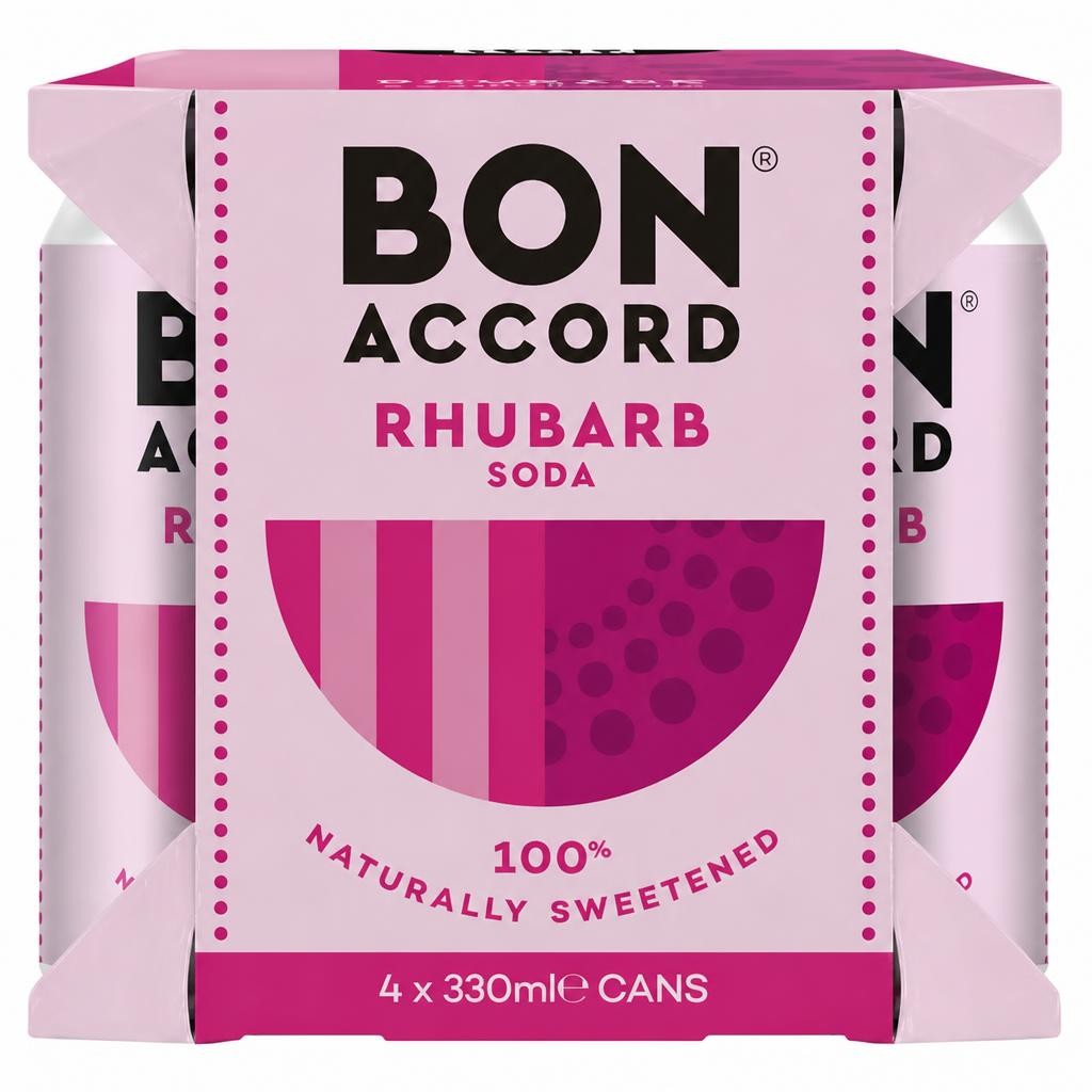 Bon Accord Rhubarb Soda Soft Drinks 4 x 330ml