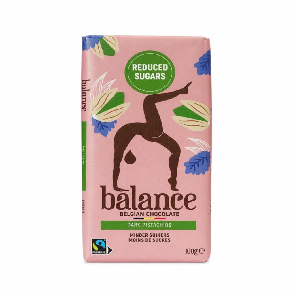Balance No Added Sugar Belgian Diabetic Chocolate Bar – Dark Pistachios 100g