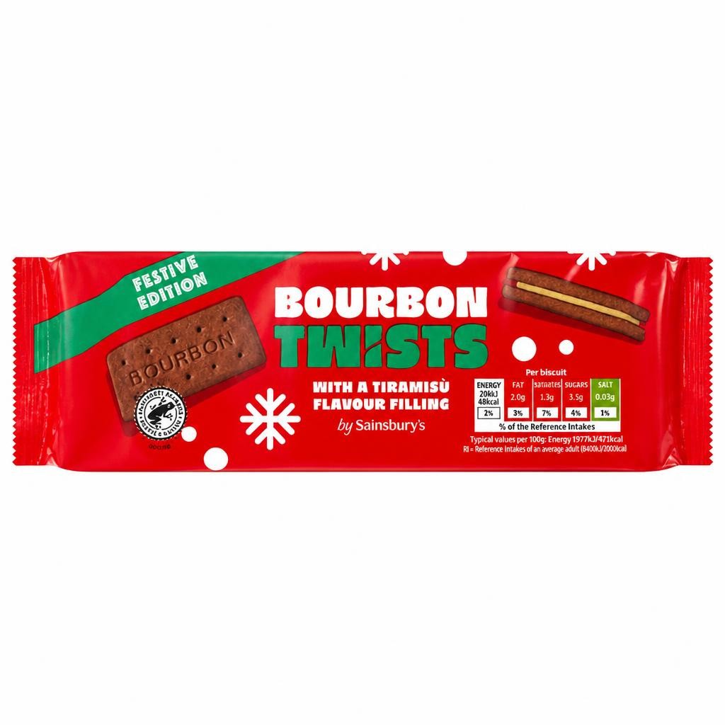 Sainsbury's 150g Tiramisu Flavour Filled Bourbon Twists Biscuits, Festive Edition