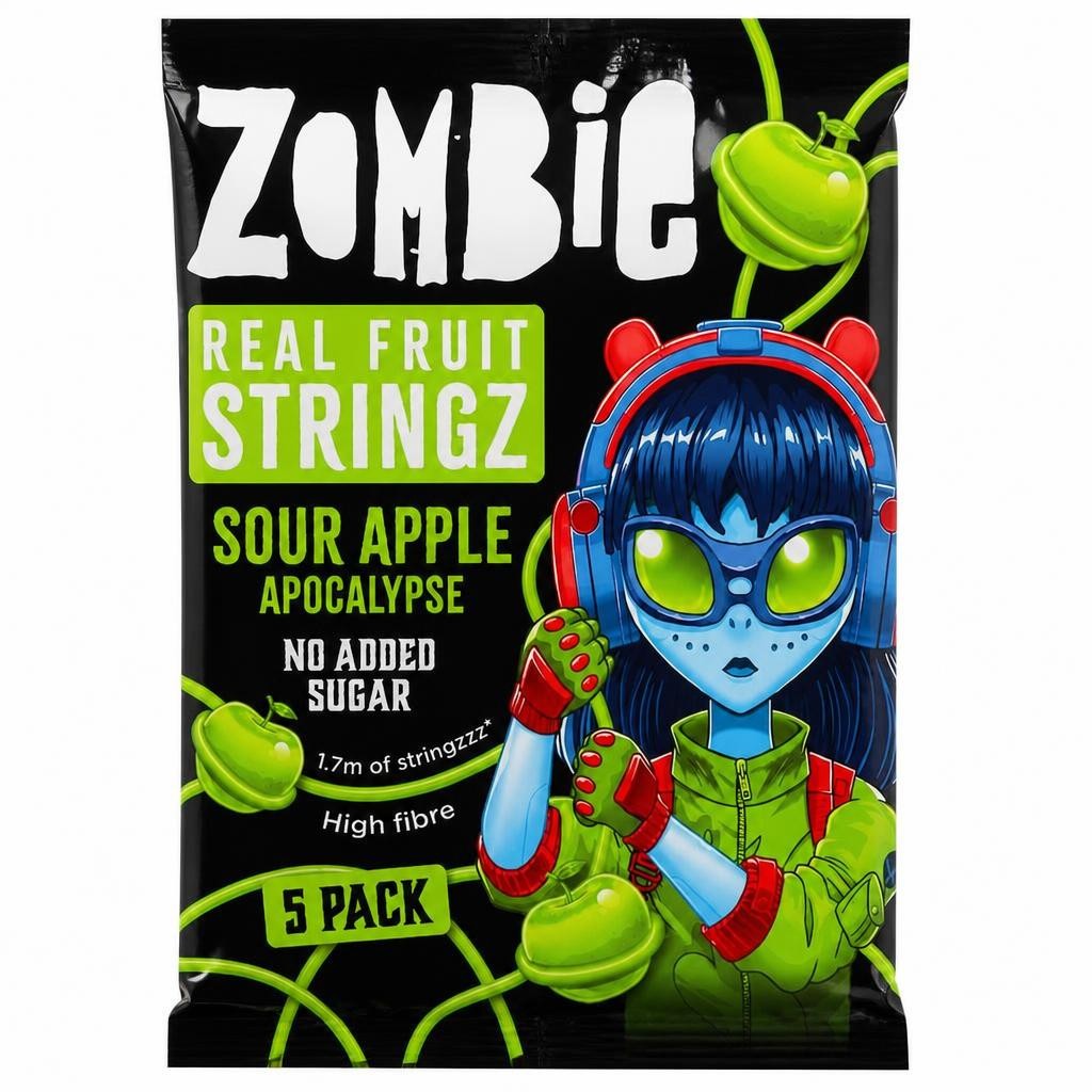 Zombie Real Fruit Stringz Sour Apple No Added Sugar 5x20g