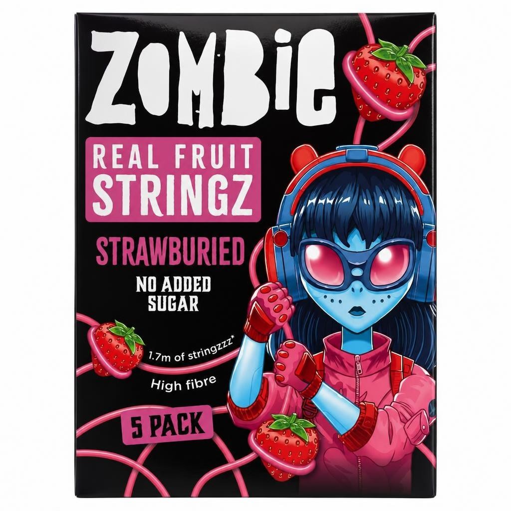 Zombie Real Fruit Stringz Strawberry No Added Sugar 5x20g