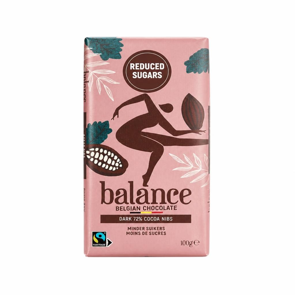 Balance No Added Sugar Belgian Diabetic Chocolate Bar – Dark Cocoa Nibs 100g