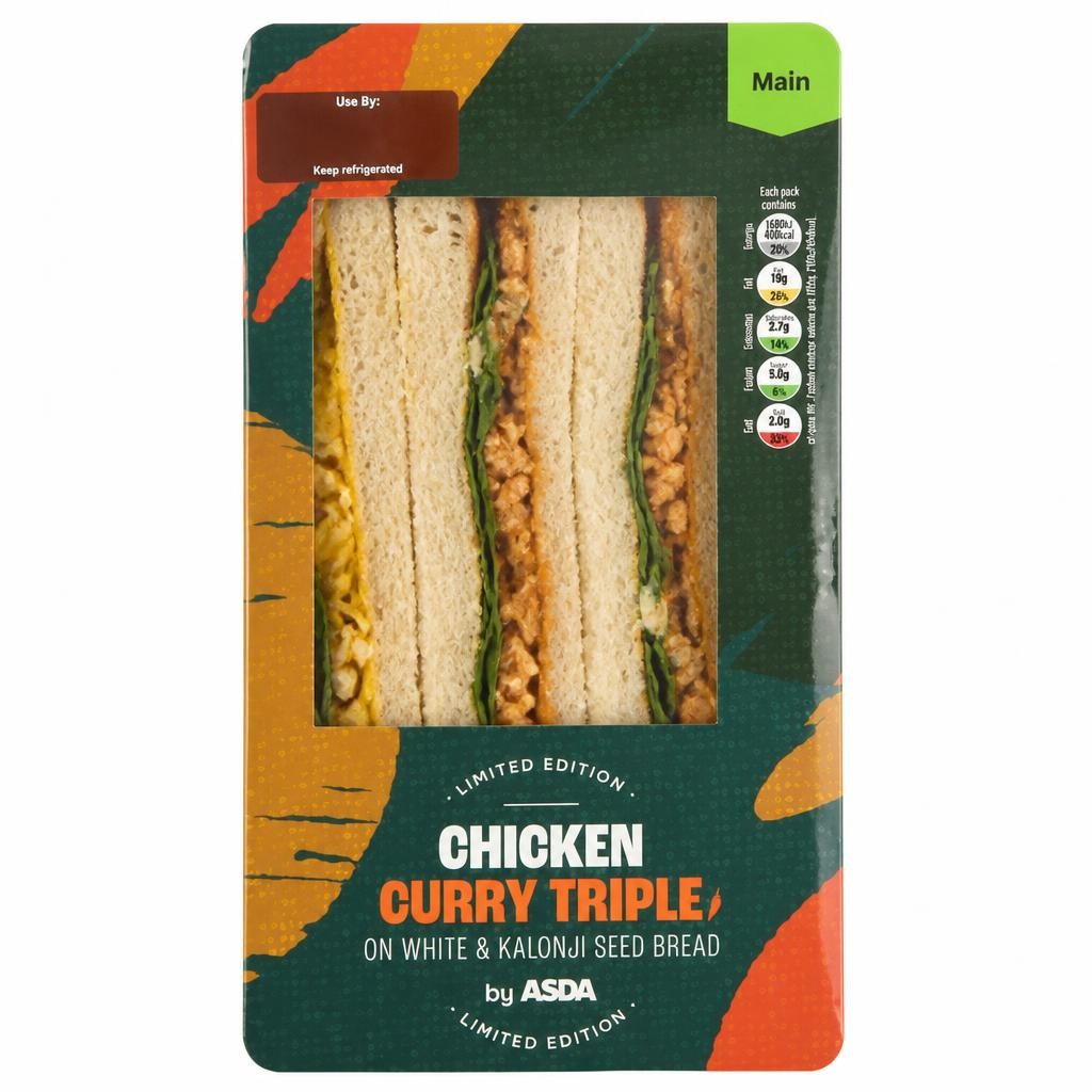 ASDA Limited Edition Chicken Curry Triple on White & Kalonji Seed Bread