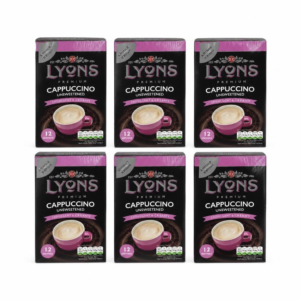 Lyons Premium Cappuccino Unsweetened Instant Coffee 12 Sachets | Pink | 6 - Pink | Premium Cappuccino Unswee | 6