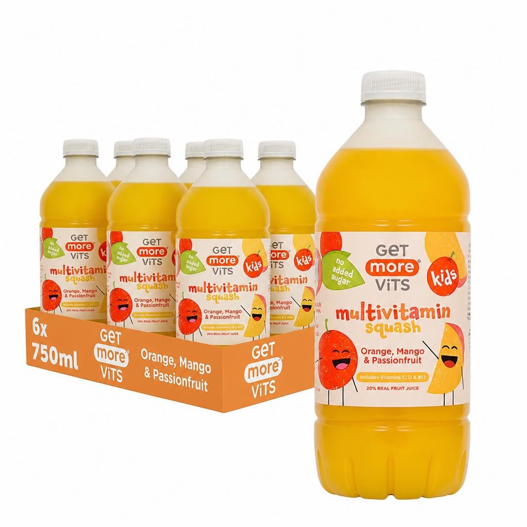 Get More Vits Kids Multivitamin Squash Orange, Mango & Passionfruit 6x750ml