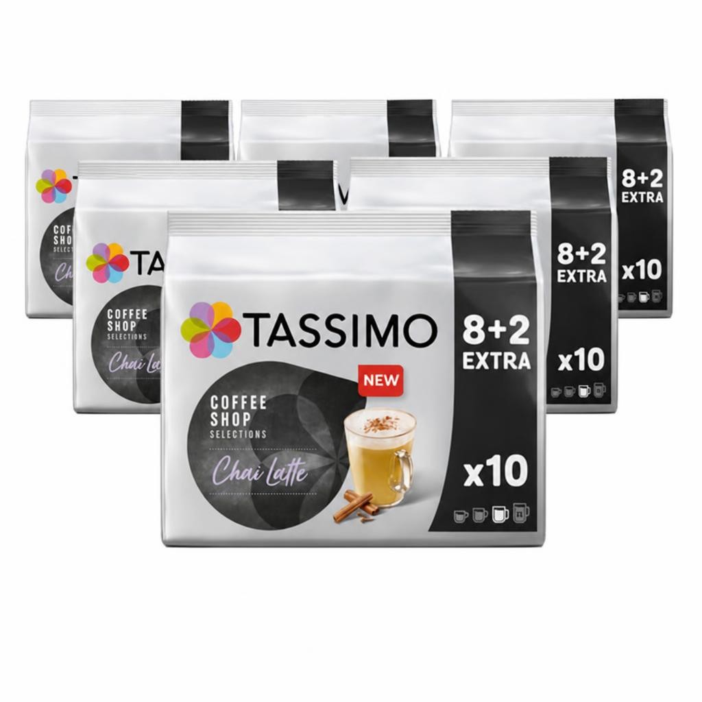 Tassimo Coffee Shop Selections Chai Latte Coffee Pods x10 (Pack of 5, Total 50 Capsules) Black Tea with Indian Spices & Creamy Milk