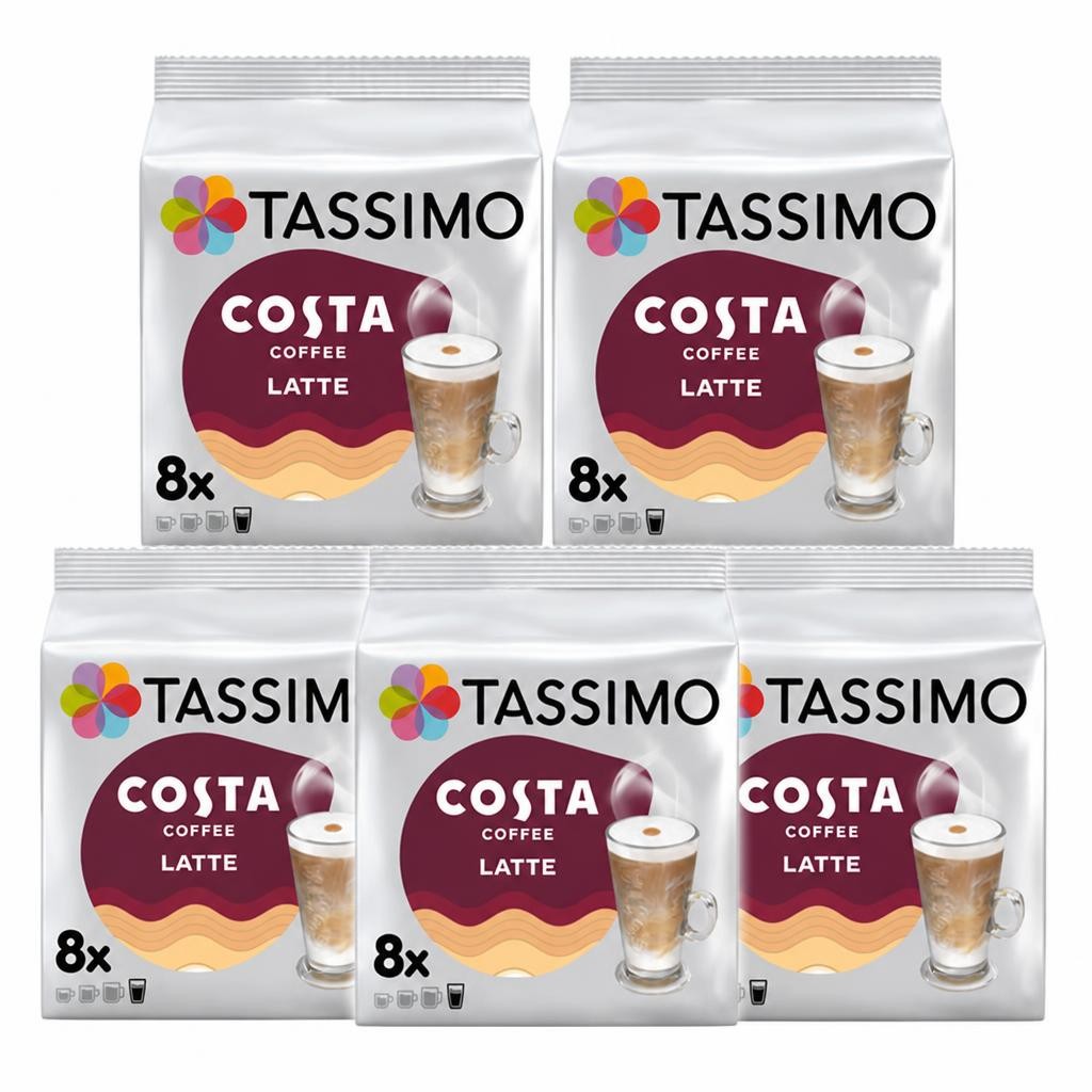 Tassimo Costa Latte Coffee Capsules x8 (Pack of 5, Total 40 Pods)