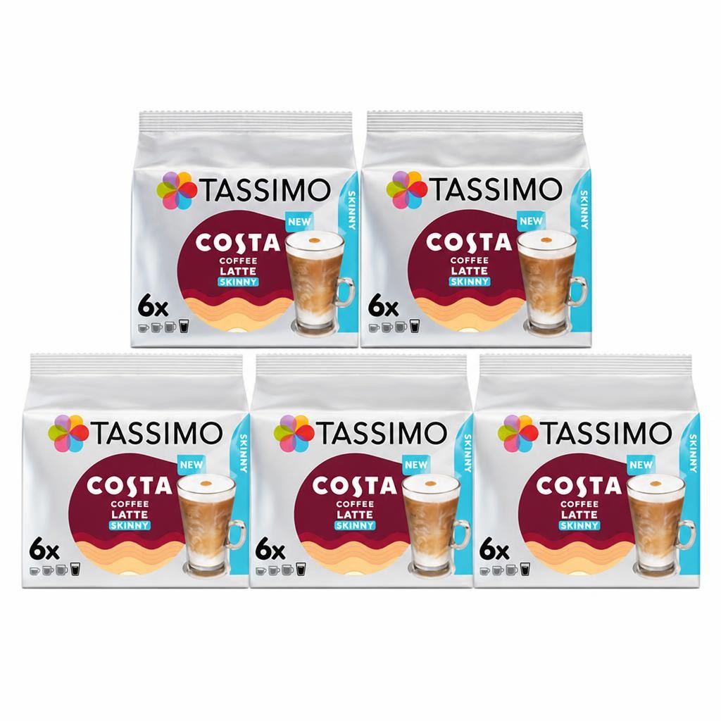 Tassimo Costa Skinny Latte Coffee Pods x6 (Pack of 5, Total 30 Pods, 15 Servings)