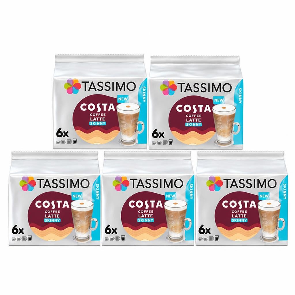 Tassimo Costa Skinny Latte Coffee Pods x6 (Pack of 5, Total 30 Pods, 15 Servings)
