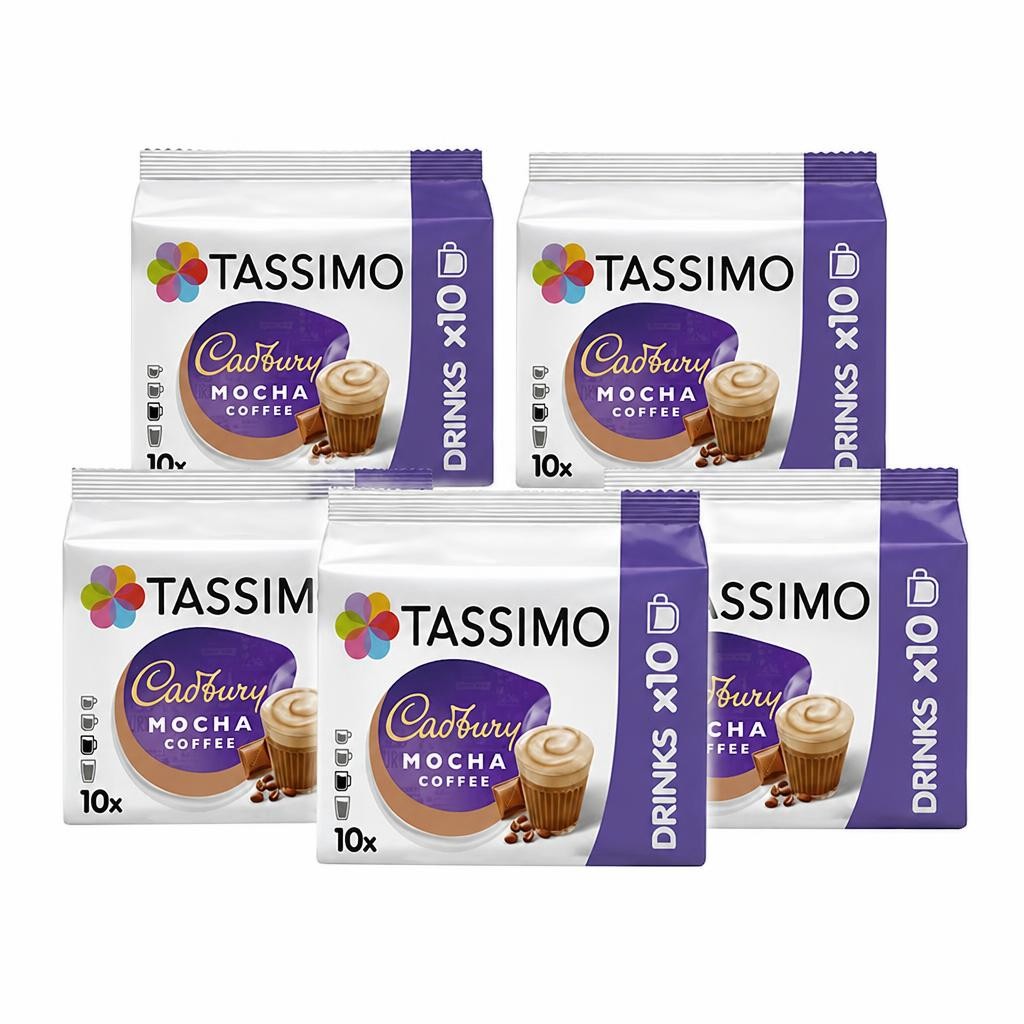Tassimo Cadbury Mocha Coffee Pods x10 (Pack of 5, Total 50 Drinks) Smooth & Creamy Hot Drink Coffee Capsules