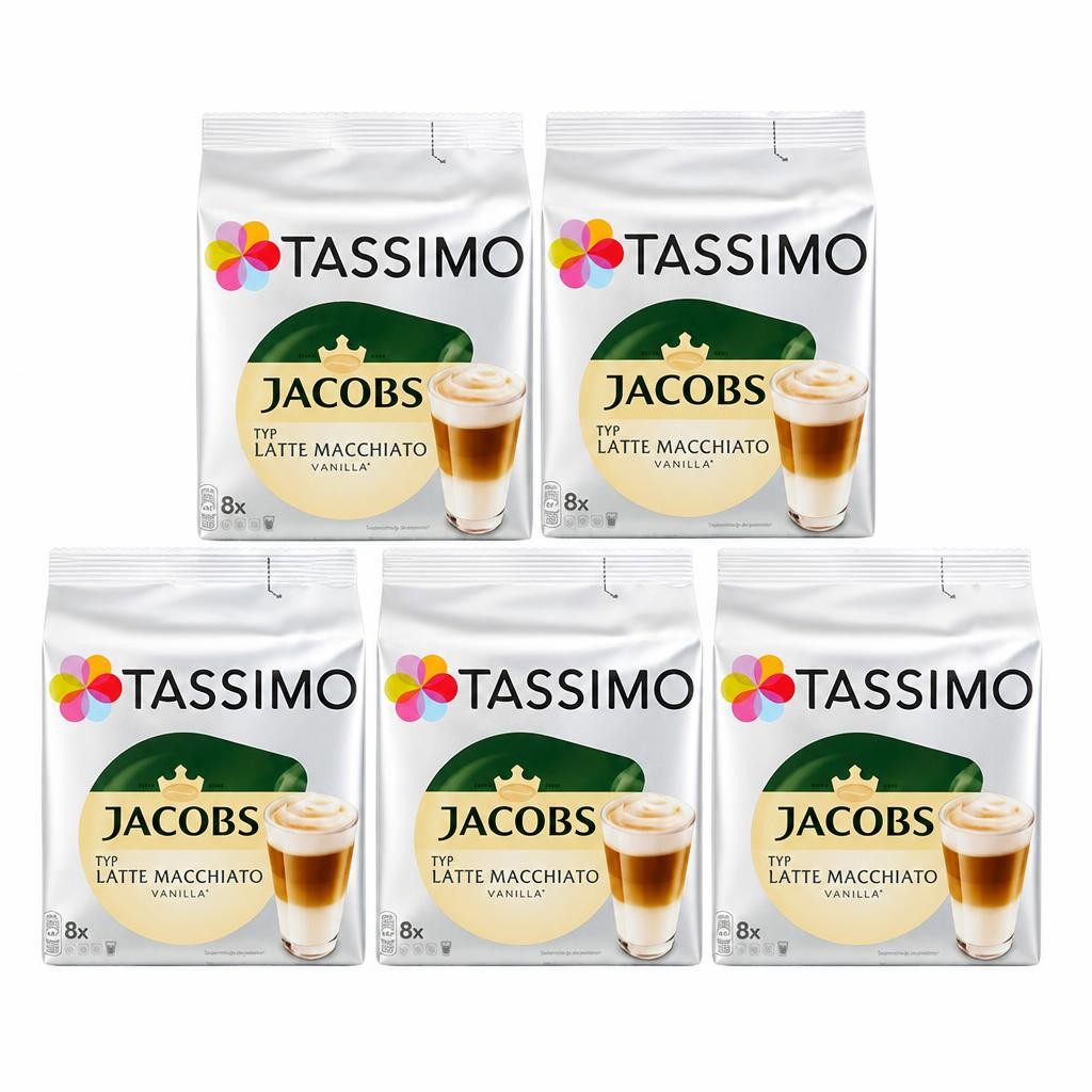 Tassimo Jacobs Latte Macchiato Vanilla Coffee Capsules x8 (Pack of 5, Total 40 Pods)