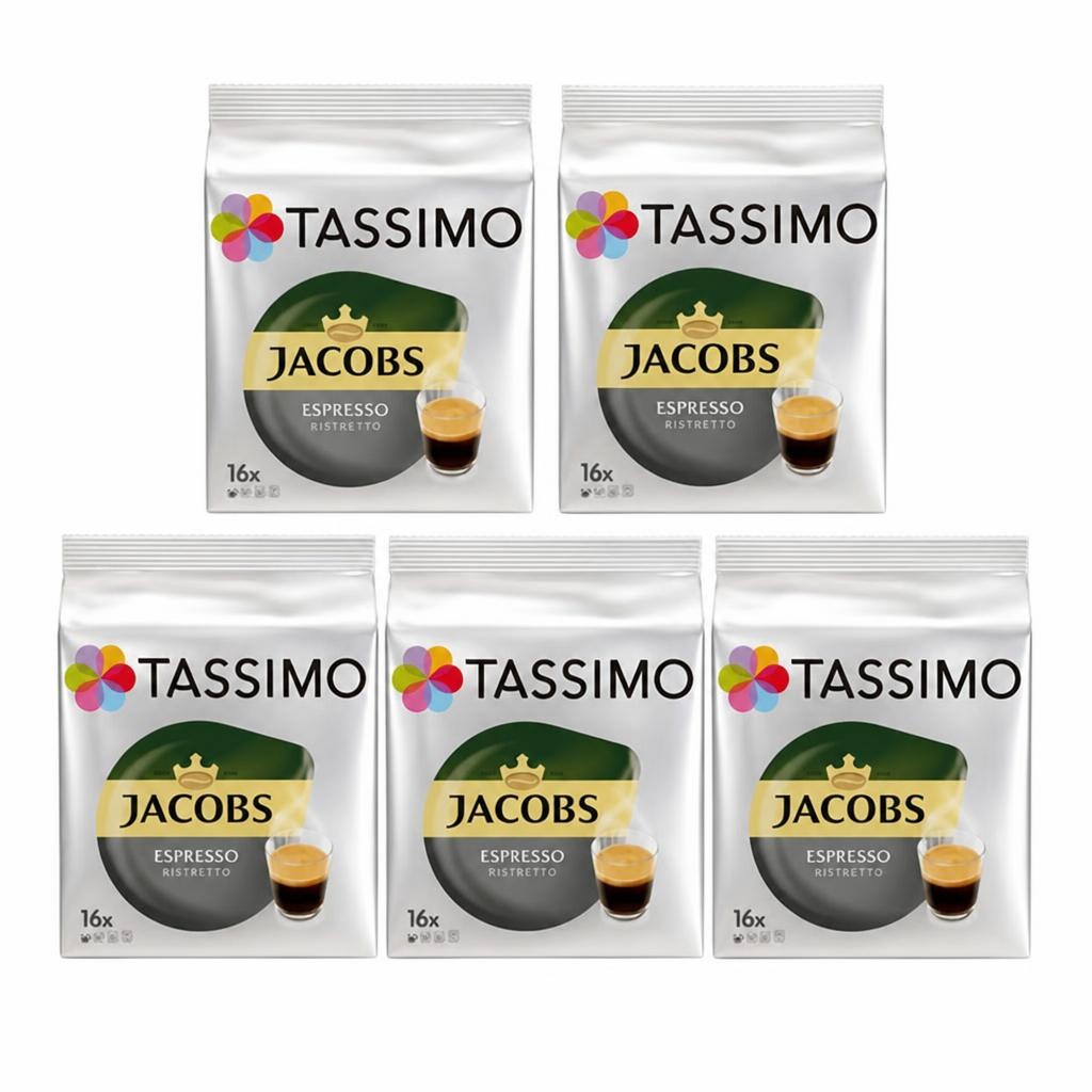 Tassimo Jacobs Espresso Ristretto Coffee Capsules x16 (Pack of 5, Total 80 Pods)