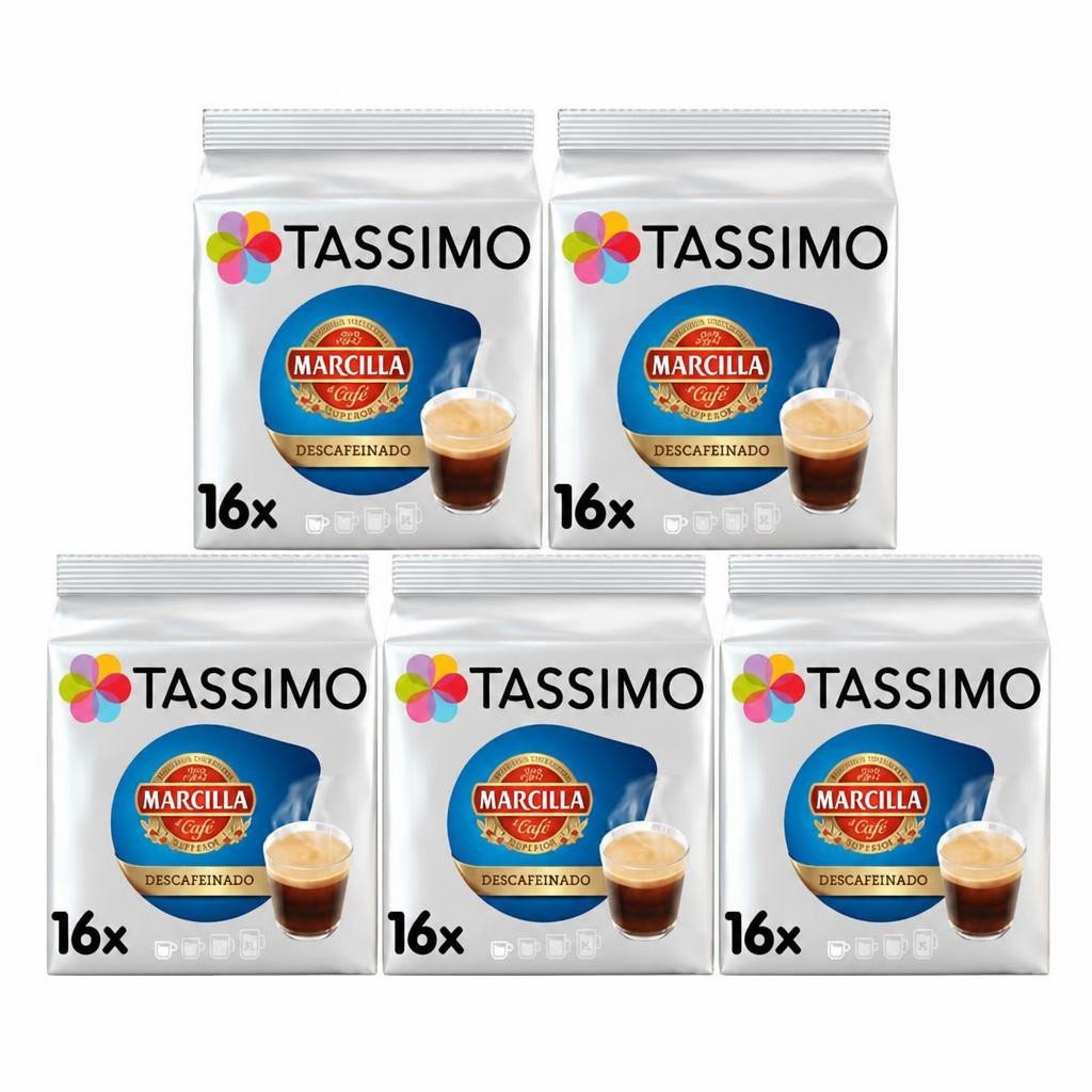 Tassimo Marcilla Decaf Coffee Capsule x16 (Pack of 5, Total 80 T Discs/pods)