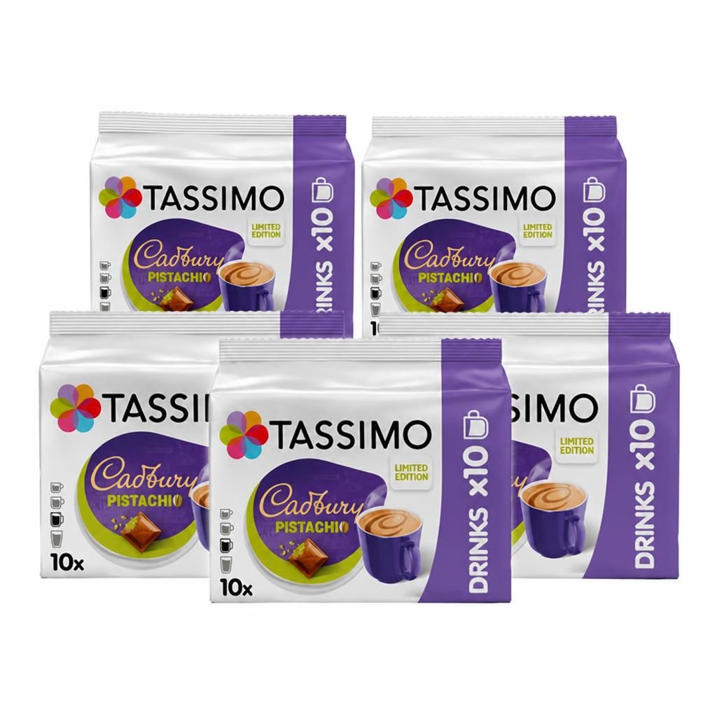 Tassimo Cadbury Pistachio Coffee Pods x10 (Pack of 5, Total 50 Drinks) Chocolate Pistachio Flavour T DISCs, Creamy Hot Drink Capsules