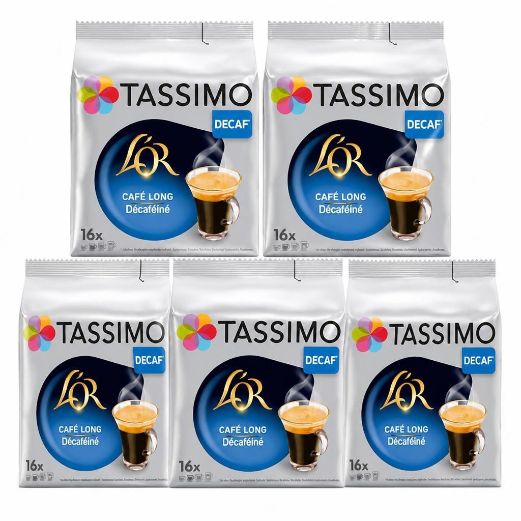 Tassimo L'OR Lungo Decaf Coffee Pods (Pack of 5, Total 80 Capsules) – Decaffeinated T DISCs