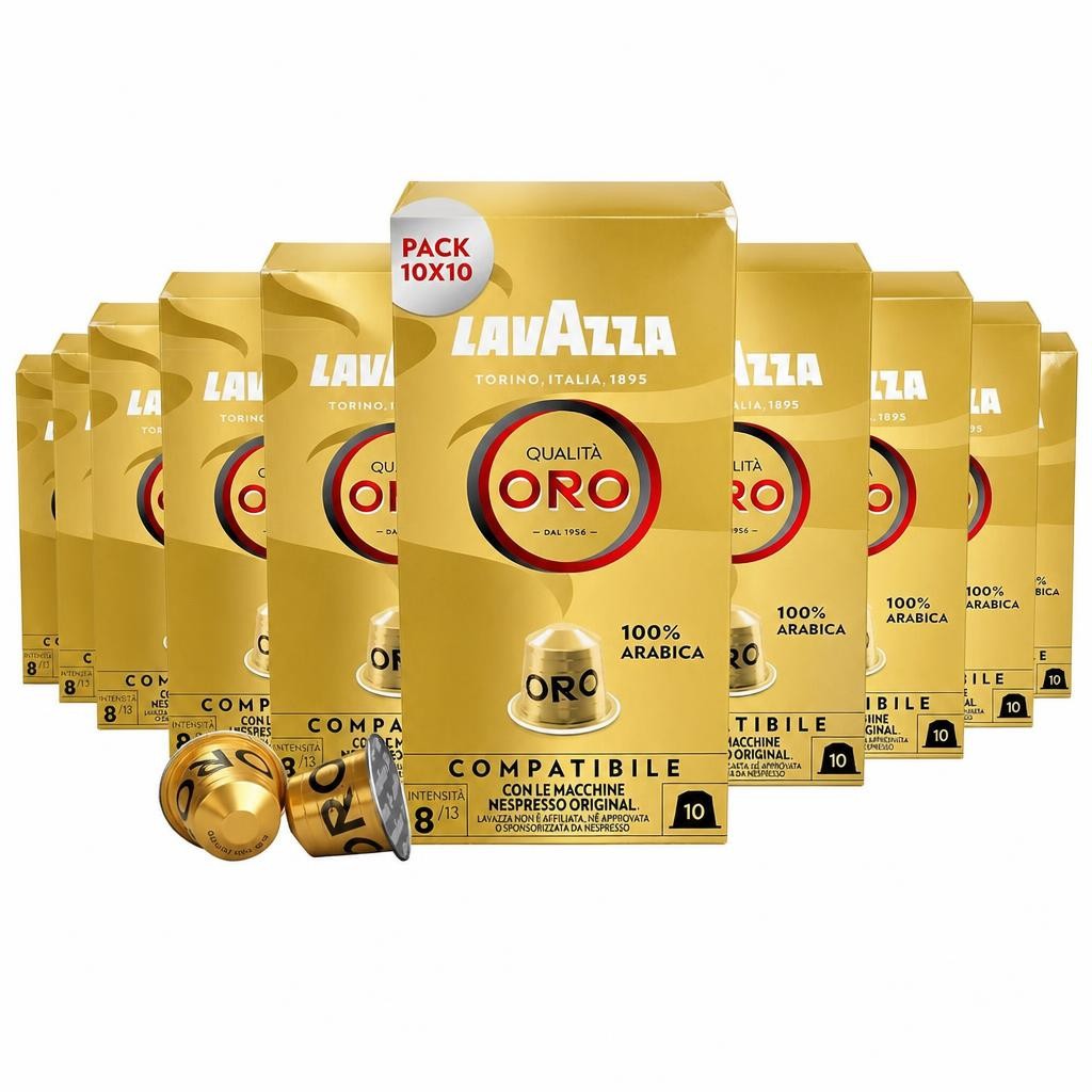 Lavazza Qualita ORO Aluminium Coffee Capsules Compatible with Nespresso Original Machines x10 (Pack of 10, Total 100 Pods)