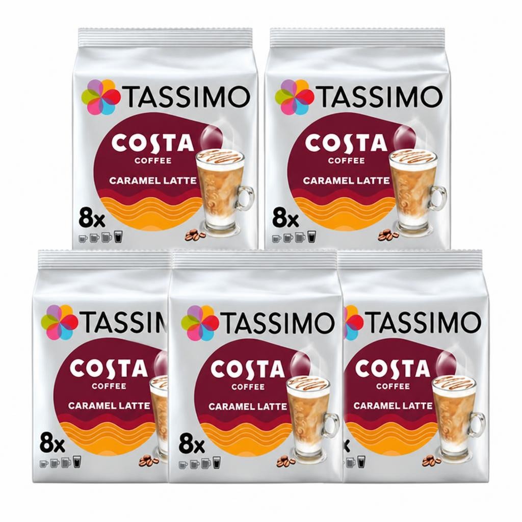 Tassimo Costa Caramel Latte Coffee Capsules x8 (Pack of 5, Total 40 Pods)