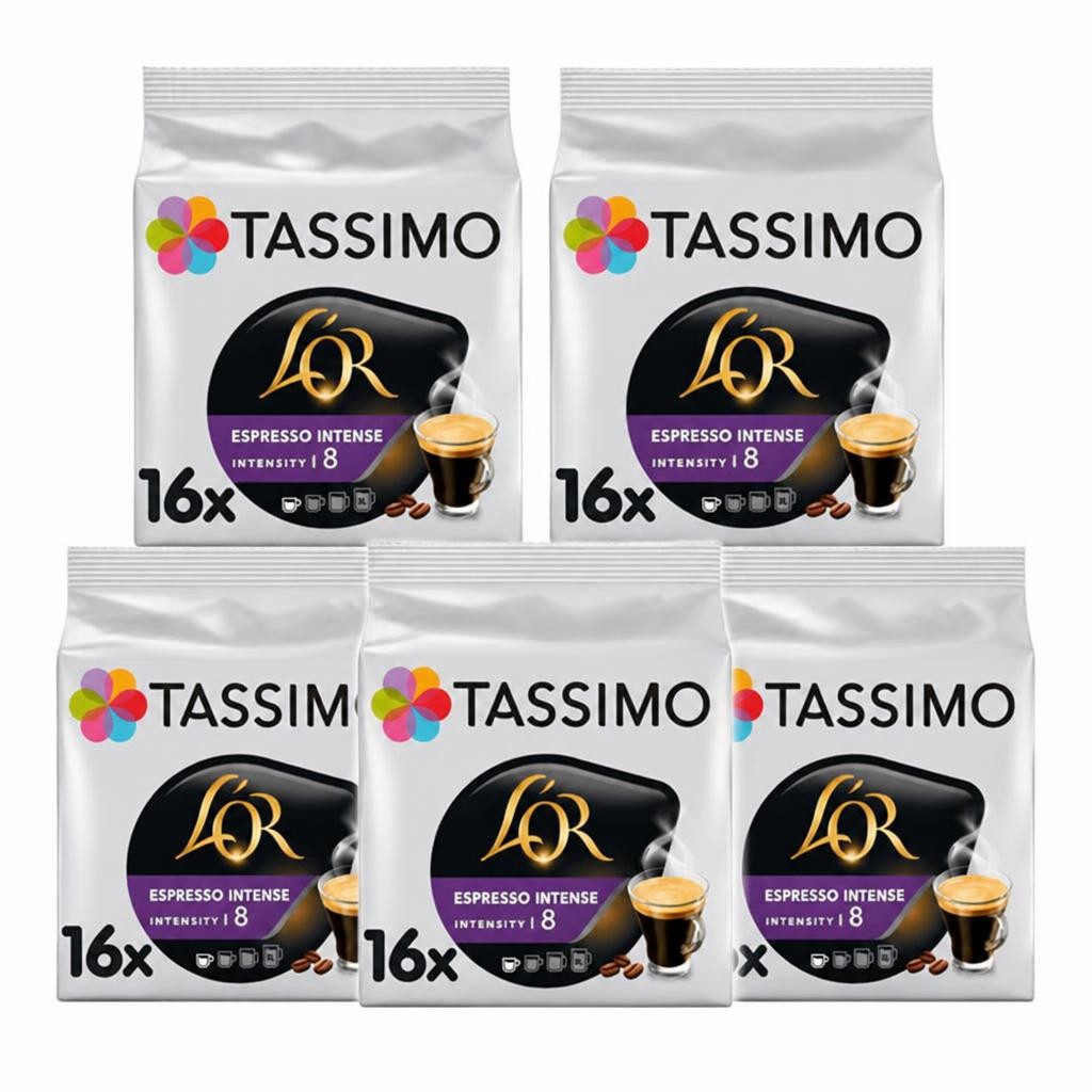 Tassimo L'OR Espresso Intense Coffee Pods x16 (Pack of 5, Total 80 Capsules) – Strong Rich Espresso T DISCs with Velvety Crema