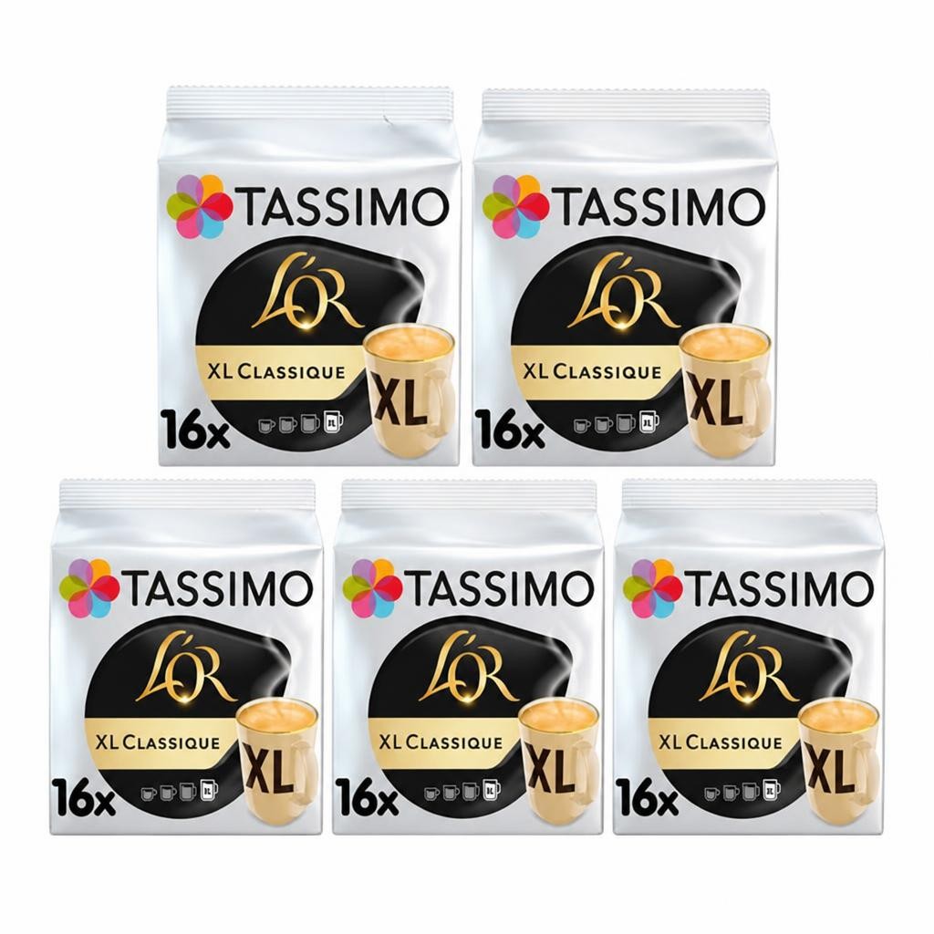 Tassimo L'OR XL Classique Coffee Pods (Pack of 5, Total 80 T Discs/pods)