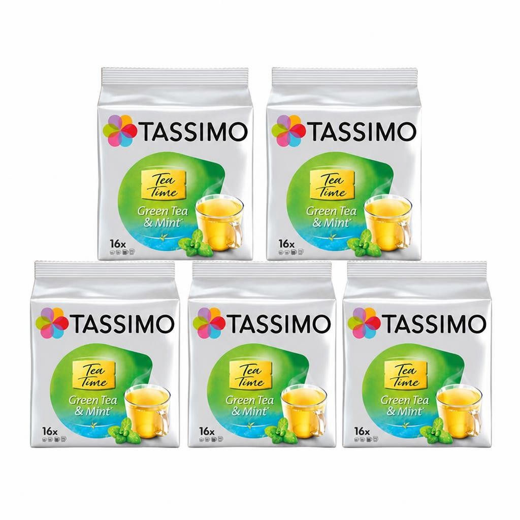Tassimo Tea Time Green Tea & Mint Coffee Pods x16 (Pack of 5, Total 80 Capsules)