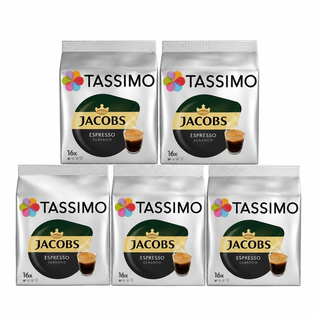 Tassimo Jacobs Espresso Coffee Capsules x16 (Pack of 5, Total 80 Pods)