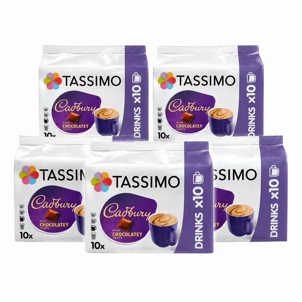 Tassimo Cadbury Hot Chocolate Pods x10 (Pack of 5, Total 50 Capsules)