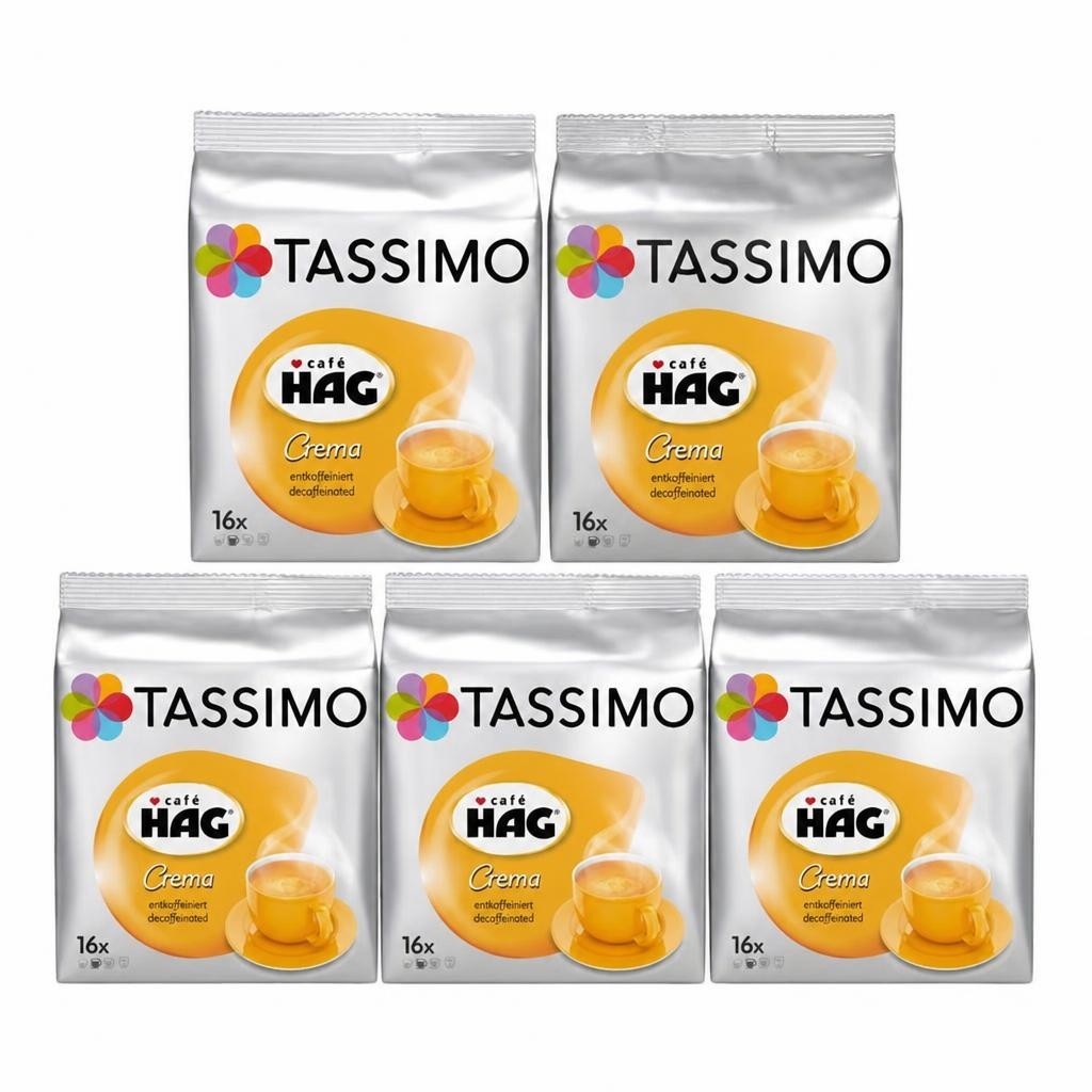 Tassimo Café HAG Crema Decaffeinated Coffee Capsules x16 (Pack of 5, Total 80 Pods)