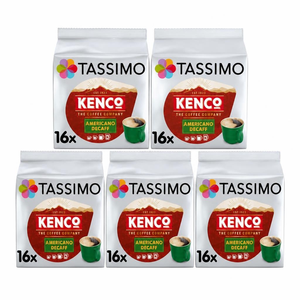 Tassimo Kenco Americano Decaf Coffee Pods x16 (Pack of 5, Total 80 Coffee Capsules)