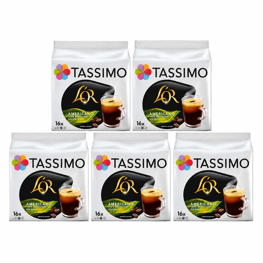 Tassimo L'OR Americano 100% Brazilian Coffee Pods x16 (Pack of 5, Total 80 Capsules)