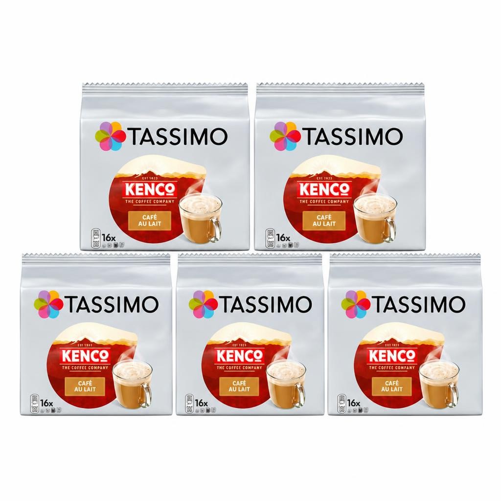 Tassimo Kenco Café au Lait Coffee Pods x16 (Pack of 5, Total 80 Capsules)