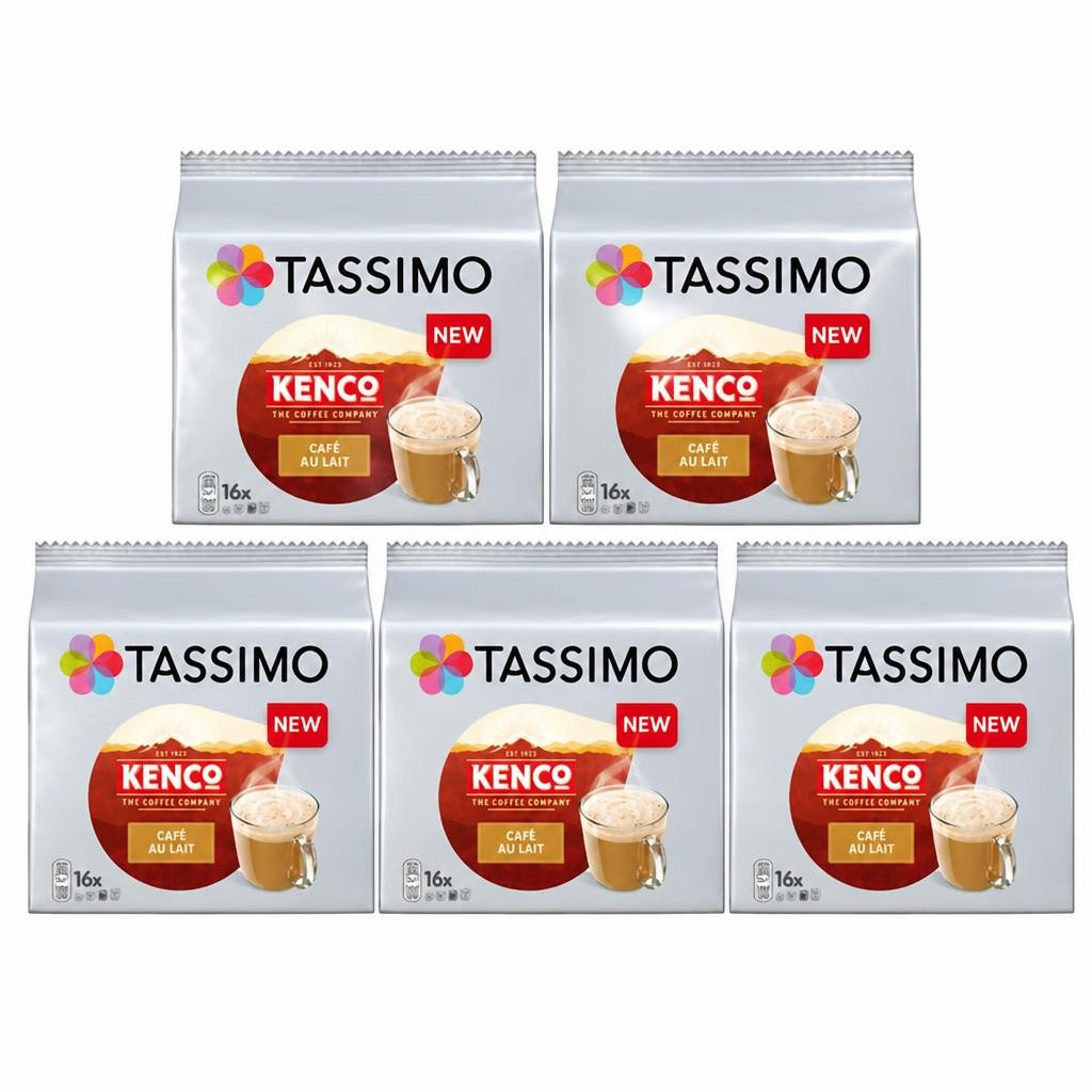 Tassimo Kenco Café au Lait Coffee Pods x16 (Pack of 5, Total 80 Capsules)