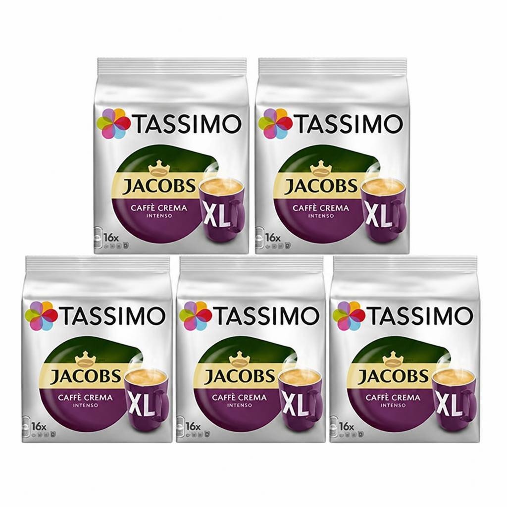 Tassimo Jacobs Caffe Crema Intenso XL Coffee Pods x16 (Pack of 5, Total 80 Capsules)