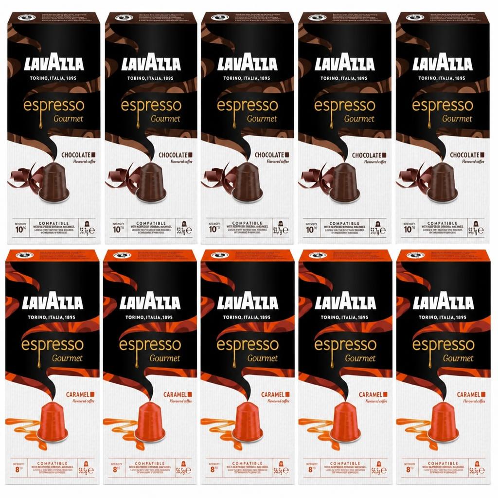 Lavazza Espresso Caramel Aluminium Coffee Capsules Compatible with Nespresso Original Machines x10 (Pack of 10, Total 100 Pods)