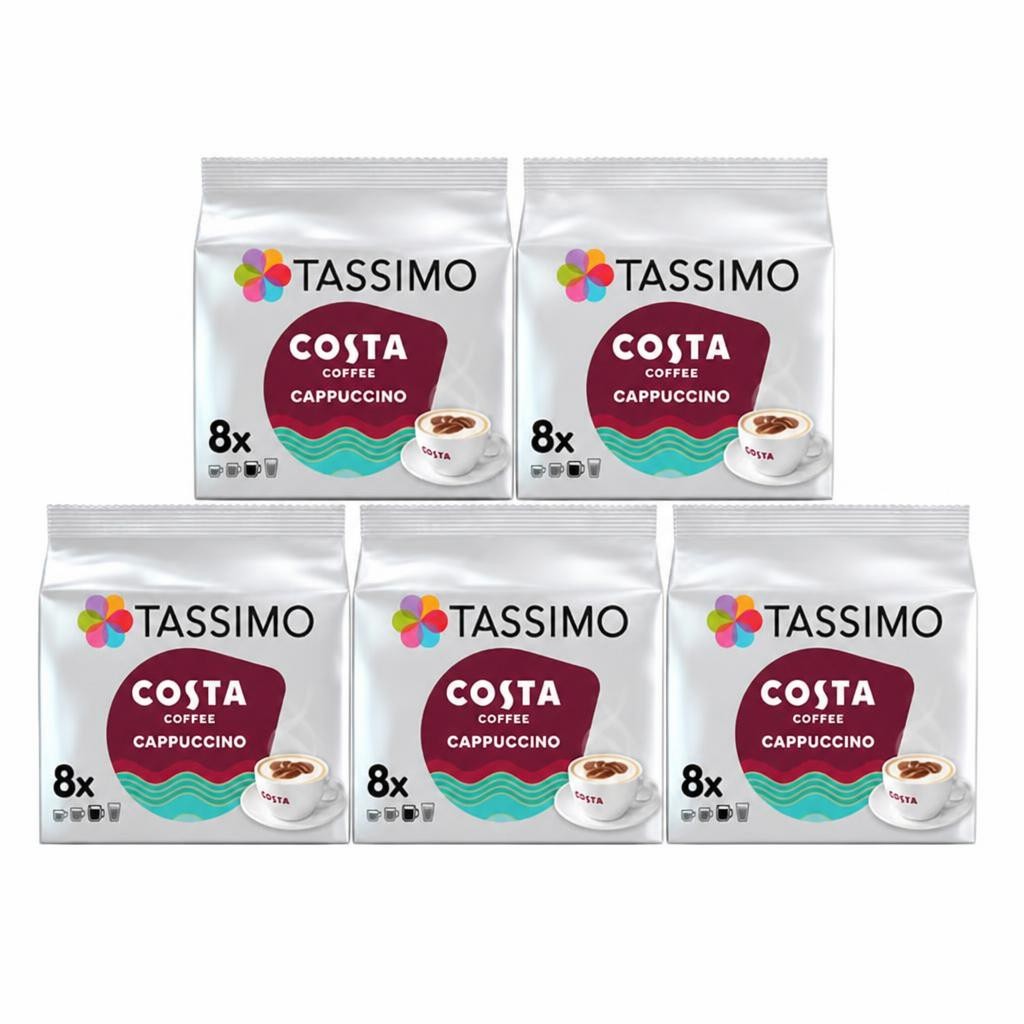 Tassimo Costa Cappuccino Coffee Capsules x8 (Pack of 5, Total 40 Pods)