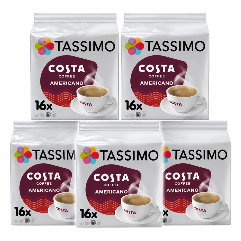 Tassimo Costa Americano Coffee Capsules x16 (Pack of 5, Total 80 Pods)
