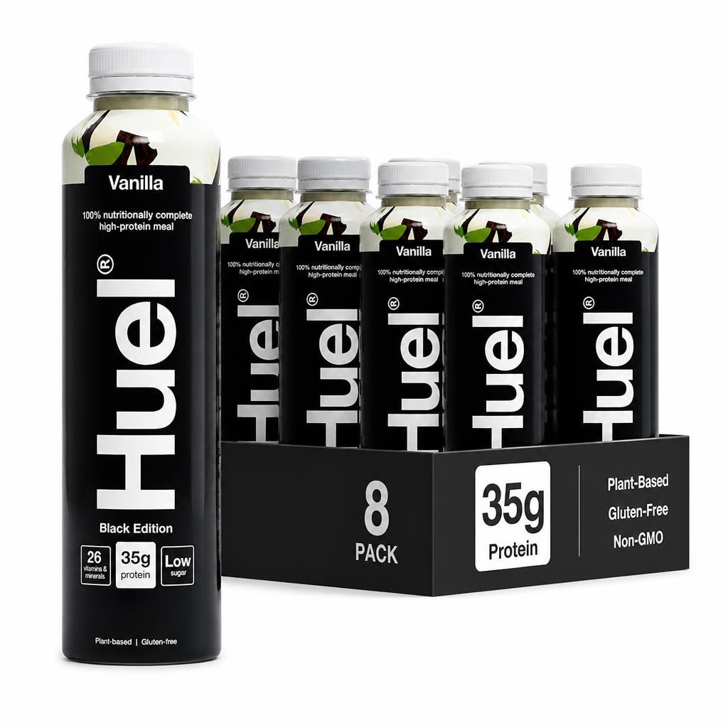Huel Ready-to-Drink Meal, BLACK EDITION Vanilla Protein Drink, 500ml Bottles (Pack of 8) - Protein Shakes, Pre-Portioned Meal, 35g of Protein per Bottle