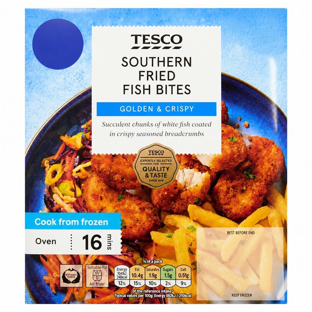 TESCO SOUTHERN FRIED FISH BITES 250G