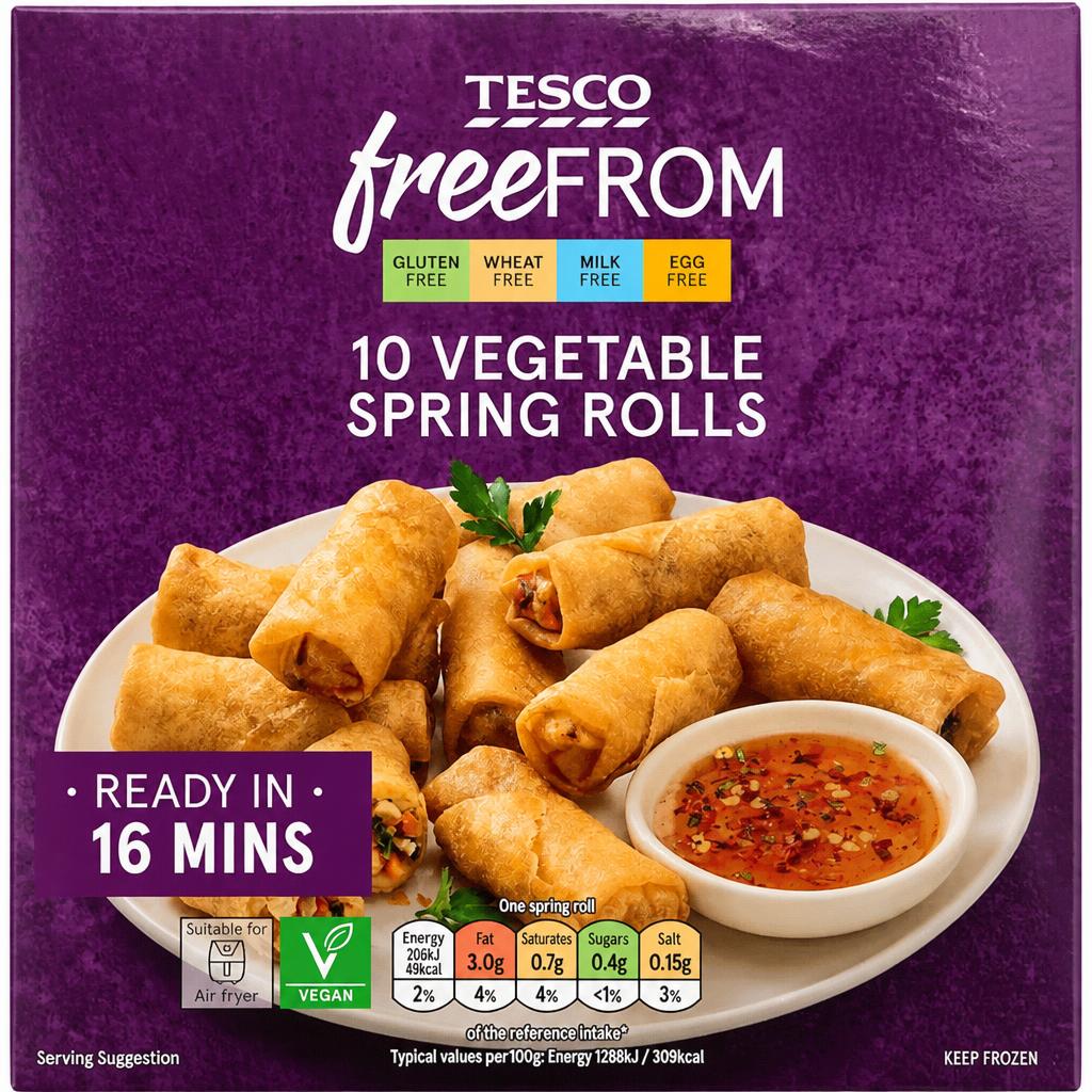 Tesco Free From 10 Vegetable Spring Rolls 180g.